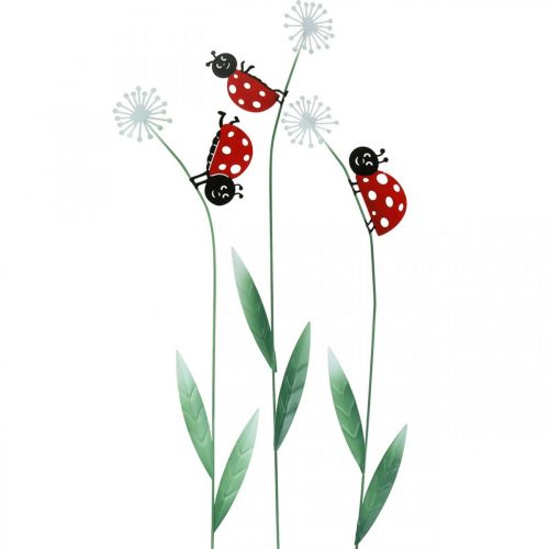 Spina decorativa coccinella, decorazione primaverile, dente di leone con scarabeo, spina in metallo L55cm set di 3