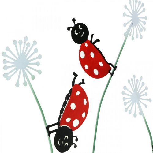 Floristik24 Spina decorativa coccinella, decorazione primaverile, dente di leone con scarabeo, spina in metallo L55cm set di 3