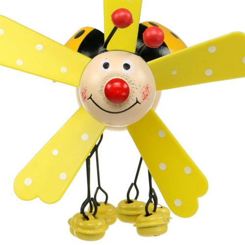 Floristik24 Campanello a vento Coccinella legno giallo 12 cm
