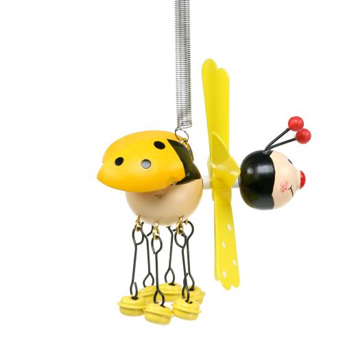 Floristik24 Campanello a vento Coccinella legno giallo 12 cm