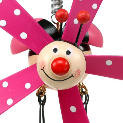 Floristik24 Campanello a vento Coccinella in legno rosa 12 cm