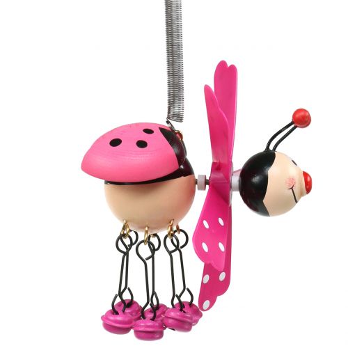 Floristik24 Campanello a vento Coccinella in legno rosa 12 cm