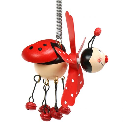 Floristik24 Campanelli eolici coccinella legno rosso 12cm
