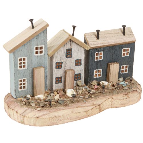 Prodotto Case decorative marittime villaggio di pescatori in legno blu bianco 26×16×10 cm