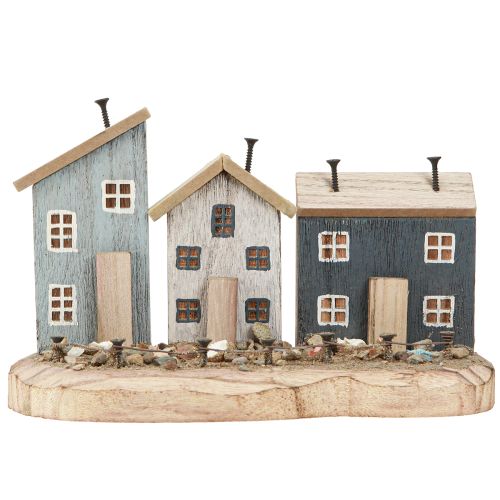Prodotto Case decorative marittime villaggio di pescatori in legno blu bianco 26×16×10 cm