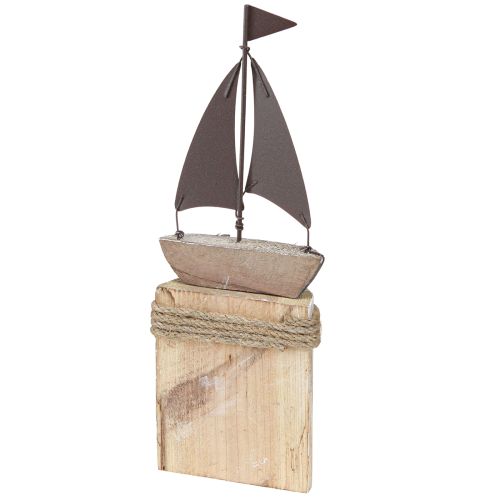 Prodotto Decorazione marittima barca a vela in legno con pesce bianco blu H24cm