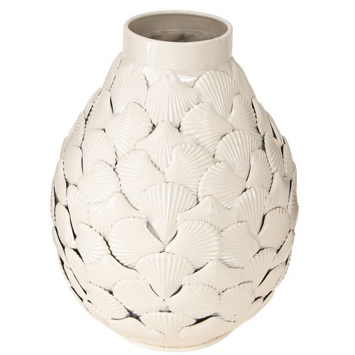Prodotto Decorazione marittima Vaso in metallo Conchiglie Grigio Bianco Ø24cm H31.5cm