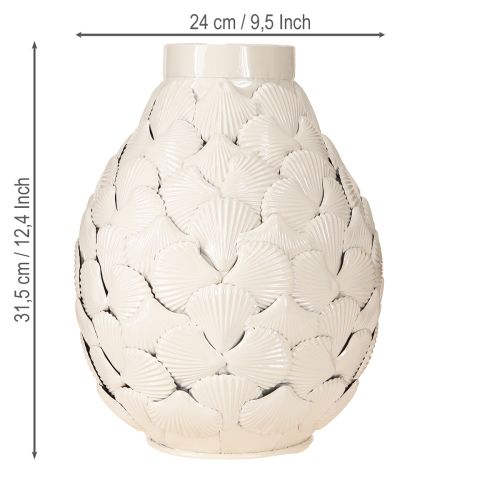Prodotto Decorazione marittima Vaso in metallo Conchiglie Grigio Bianco Ø24cm H31.5cm