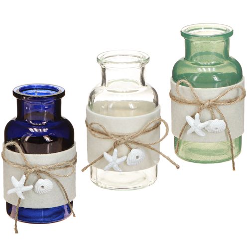 Vasi bottiglia marittimi con feltro blu verde bianco 12,5 cm 3 pezzi