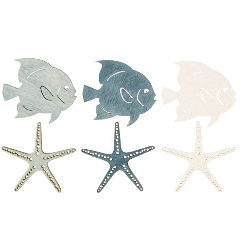 Prodotto Decorazione da tavolo in legno con stelle marine e pesci, 4 cm, 72 pezzi