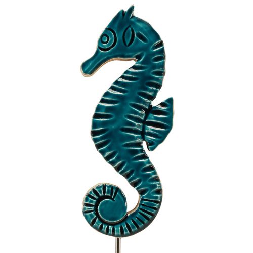 Prodotto Decorazione marittima cavalluccio marino su supporto in legno di mango turchese 19,5 cm