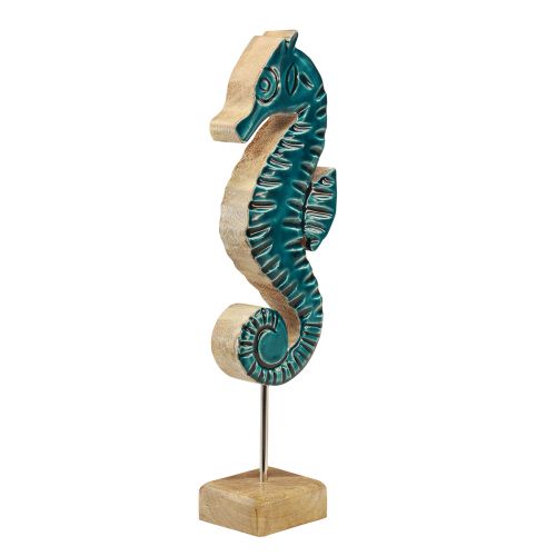 Prodotto Decorazione marittima cavalluccio marino su supporto in legno di mango turchese 19,5 cm