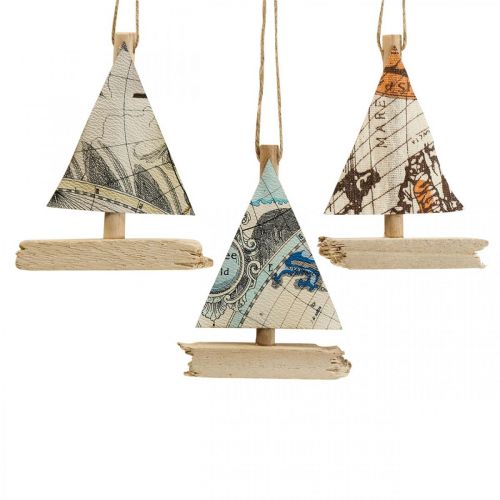 Floristik24 Decorazione marittima barca a vela in legno gancio decorativo per navi piccolo H12cm 3 pezzi