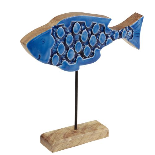 Floristik24 Pesce decorativo marittimo in legno su supporto blu 25 cm × 24,5 cm