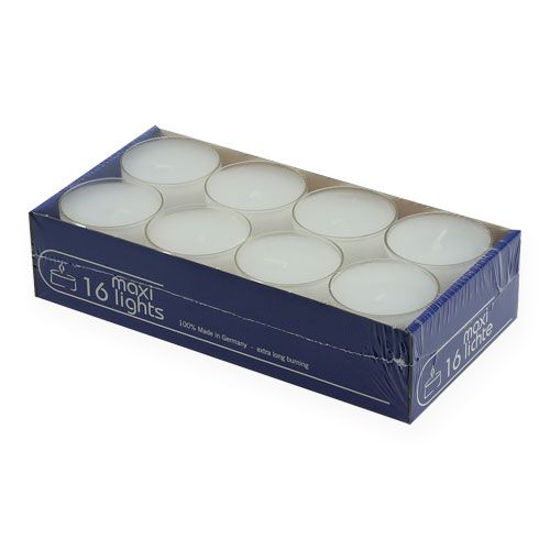 Tealight maxi con trasp. Copertura bianca 54mm 16pz