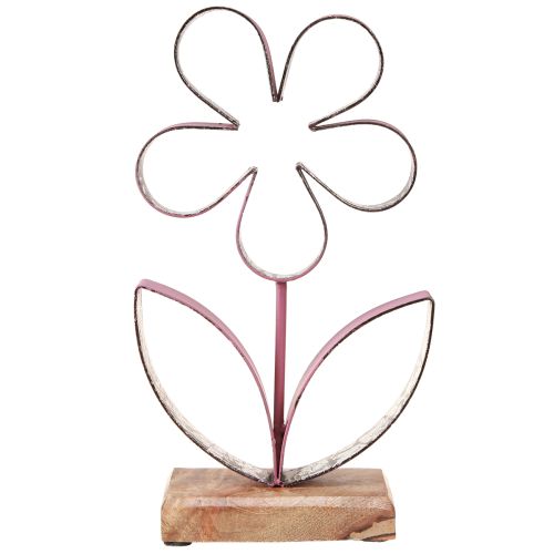 Prodotto Decorazione in metallo Fiore su base in legno Rosa antico Argento H29cm
