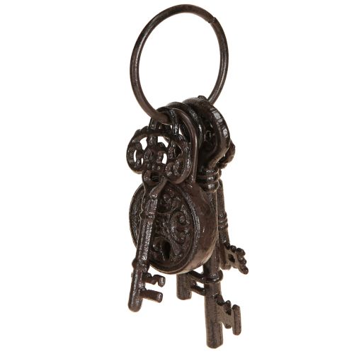 Prodotto Mazzo di chiavi decorative in metallo con lucchetto marrone H22cm