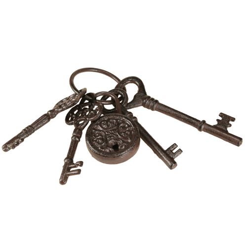 Prodotto Mazzo di chiavi decorative in metallo con lucchetto marrone H22cm