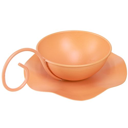 Prodotto Tazza decorativa in metallo arancione Ø11,5 cm H6 cm con piattino 2 pezzi