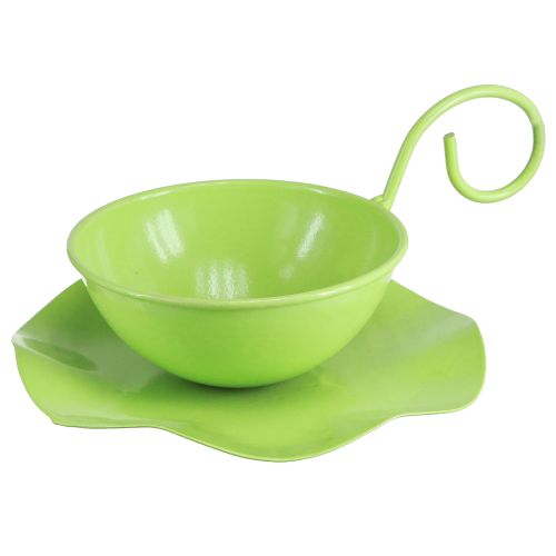 Prodotto Tazza decorativa in metallo con piattino verde chiaro H8cm Ø11,5cm 2 pezzi