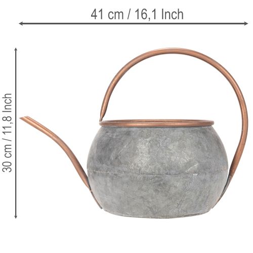 Annaffiatoio decorativo in metallo, stile country vintage, decorazione da giardino, per piante, rame argentato, L41cm Ø26cm H30cm | Floristik24.it