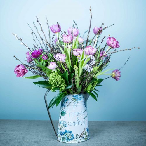 Prodotto Vaso da fiori brocca fiori blu, verde decorazione da giardino fioriera in metallo 23cm
