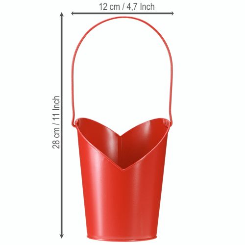 Prodotto Vaso in metallo a forma di cuore con manico rosso Ø12cm H15/9cm