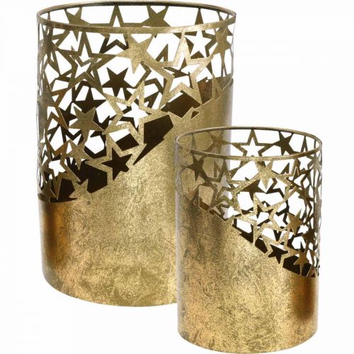 Floristik24 Lanterna in metallo aspetto foglia oro stelle Ø15cm/20cm set di 2