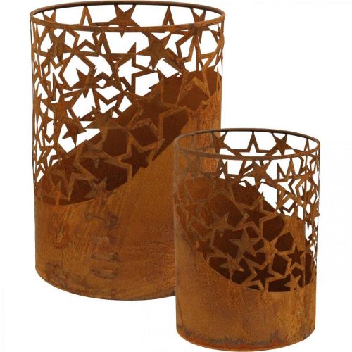 Lanterna in metallo con decorazione patinata stelle Ø15cm/20cm set di 2
