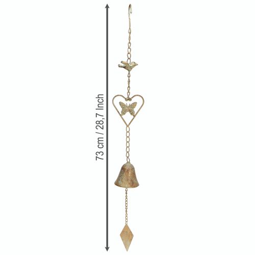 Prodotto Campanello a vento in metallo con cuore e campana, decorazione da giardino antica, 72 cm
