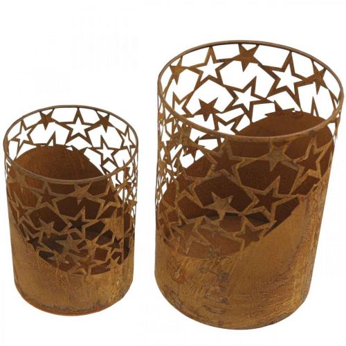 Lanterna in metallo con decorazione patinata stelle Ø15cm/20cm set di 2
