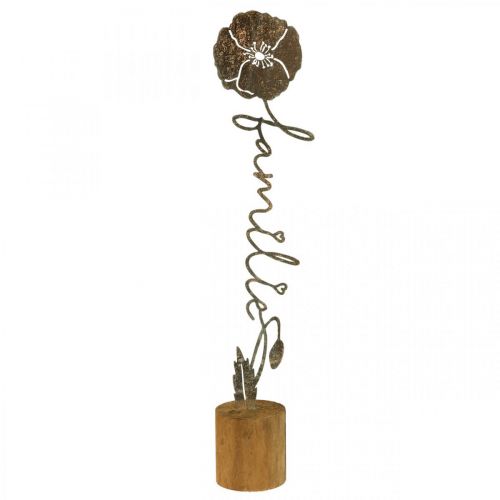 Floristik24 Supporto in legno con fiore decorativo in metallo scritta &quot;Family&quot; H40cm