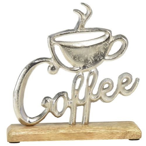 Floristik24 Supporto decorativo per caffè in metallo, legno, argento naturale, 25x5x26 cm