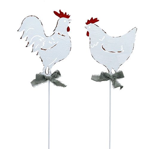 Floristik24 Pollo in metallo su stecco bianco 16 cm 6 pezzi
