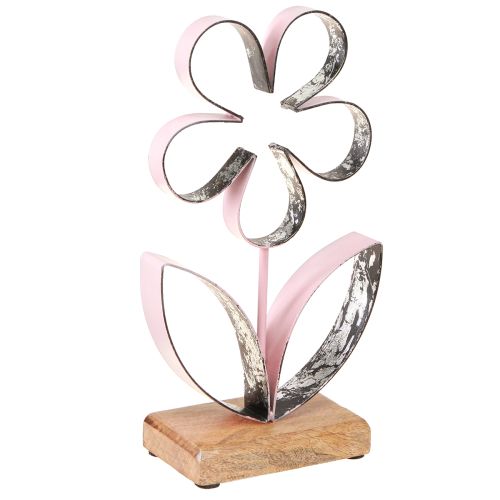 Prodotto Fiore in metallo su base in legno rosa argento vintage H29cm
