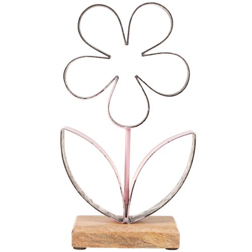 Prodotto Fiore in metallo su base in legno rosa argento vintage H29cm