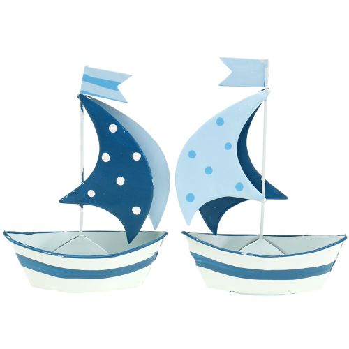 Floristik24 Barca a vela decorativa in metallo blu, bianco 9,5 cm x 13 cm 2 pezzi