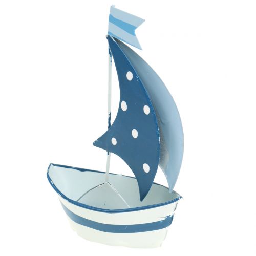 Floristik24 Barca a vela decorativa in metallo blu, bianco 9,5 cm x 13 cm 2 pezzi