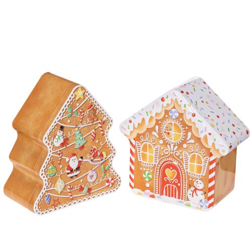 Scatola di latta natalizia, scatola per biscotti, albero di Natale e casetta, effetto pan di zenzero, 14 cm, 2 pezzi acquistare | Floristik24.it