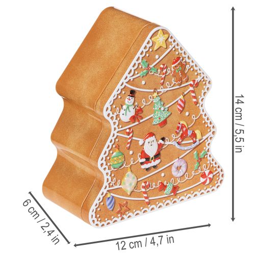 Scatola di latta natalizia, scatola per biscotti, albero di Natale e casetta, effetto pan di zenzero, 14 cm, 2 pezzi | Floristik24.it