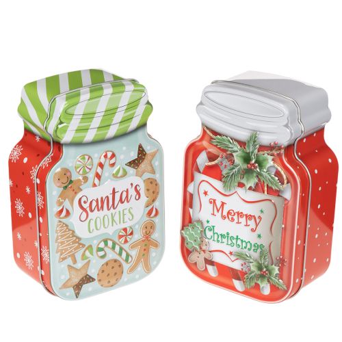 Scatola per biscotti in metallo con motivo natalizio, design a barattolo, 15 cm, 2 pezzi