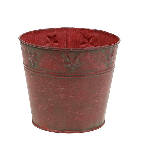 Secchio in metallo rosso con stelle Ø15cm H13cm | Floristik24.it