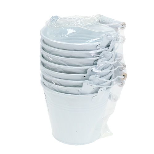 Floristik24 Secchio in metallo bianco Ø12cm H10cm 8 pz