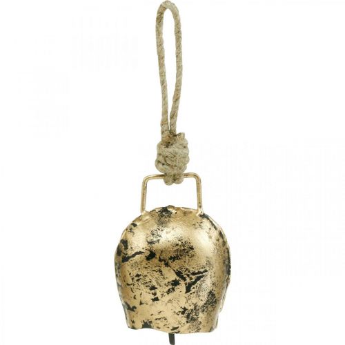 Floristik24 Campane da appendere, mini campanacci, casa di campagna, campane in metallo dorato, aspetto antico 7 × 5 cm 12 pezzi