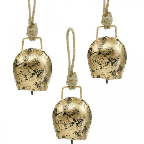Floristik24 Campane da appendere, mini campanacci, casa di campagna, campane in metallo dorato, aspetto antico 7 × 5 cm 12 pezzi