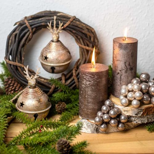 Floristik24 Campane di metallo con decorazione di renne, decorazione dell'Avvento, campana di Natale con stelle, campanelle d'oro aspetto antico Ø9cm H14cm 2 pezzi