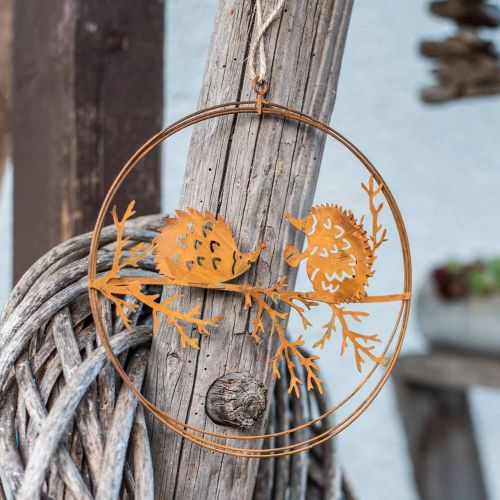 Prodotto Ciondolo in metallo, riccio su ramo, decorazione autunnale, anello decorativo patina Ø15,5 cm 3 pezzi