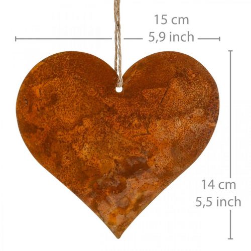 Floristik24 Cuori decorativi in metallo, decorazione autunnale, ciondolo decorativo, patina 14×15 cm 6 pz