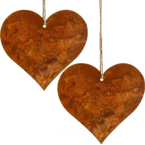 Floristik24 Cuori decorativi in metallo, decorazione autunnale, ciondolo decorativo, patina 14×15 cm 6 pz