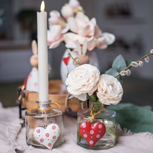 Floristik24 Cuore in metallo da appendere, etichetta regalo, San Valentino, aspetto vintage rosso, bianco H6cm 6pz